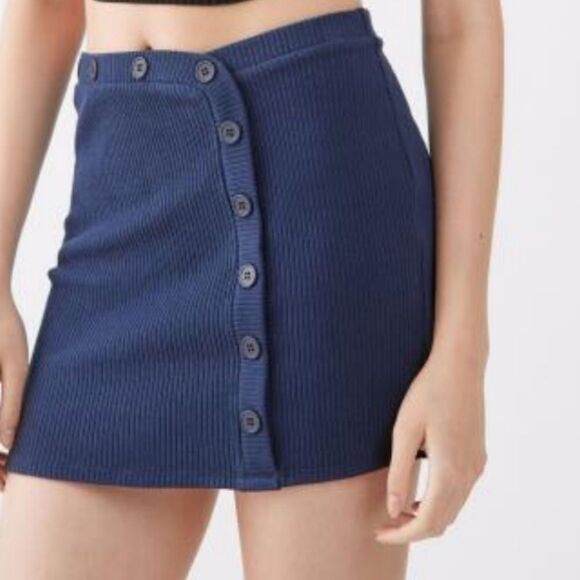 Urban Outfitters navy side button rib knit mini skirt size M nwt - Picture 1 of 8